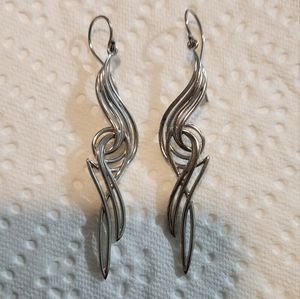 SOLD. 925 Sterling Silver Dangle Earrings, 3" long. Abstract/Artisan/Boho/Tribal